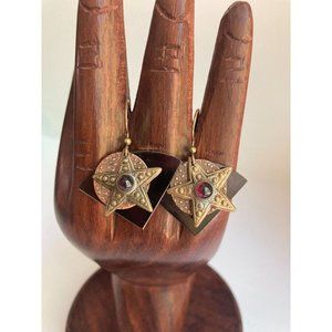 Vintage Geometric Bi-Metal & Amethyst Art Deco Style Dangle Earrings